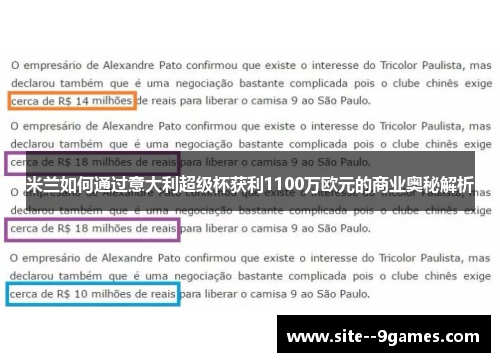 米兰如何通过意大利超级杯获利1100万欧元的商业奥秘解析